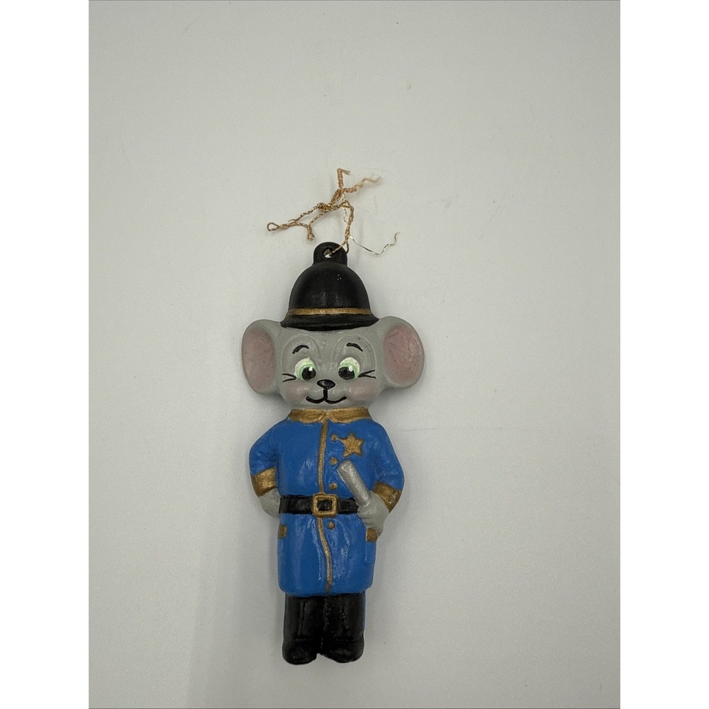 Vintage Ceramic Mouse Police Officer Hand Painted Ornament